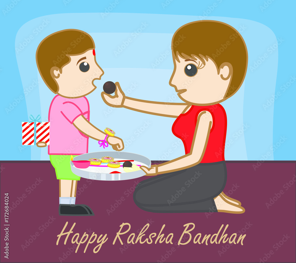 Happy Raksha Bandhan - Cartoon Characters Vector Stock Vector | Adobe Stock