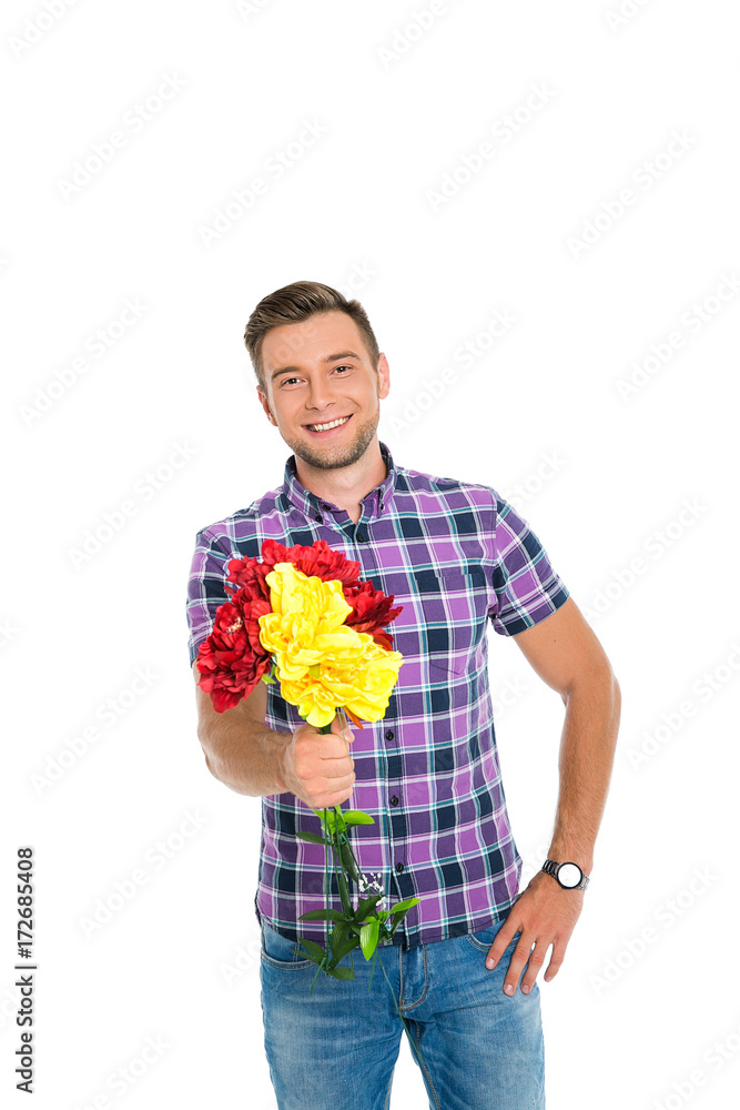 guy with a bouquet of flowers guy with a bouquet of flowers