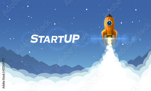 Startup space rocket launch art creative idea. Vector illustration