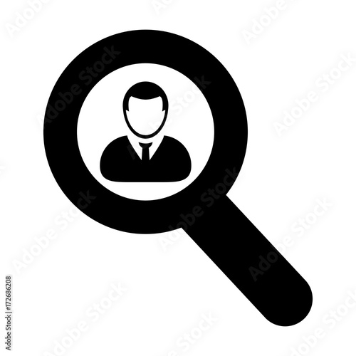 Search Icon Person Vector Male Symbol for User Profile Avatar With Magnifying Glass for find in Glyph Pictogram illustration