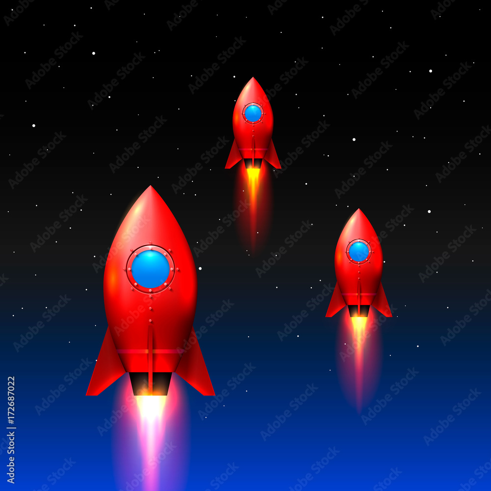 Space rockets launch, Creative idea, Red rockets background , Vector illustration Space rockets launch, Creative idea, Red rockets background , Vector illustration
