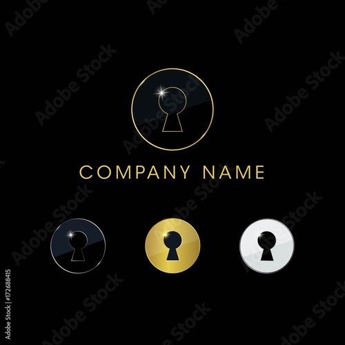 Round metallic keyhole logos. Set of business and real estate icons with place holder text.