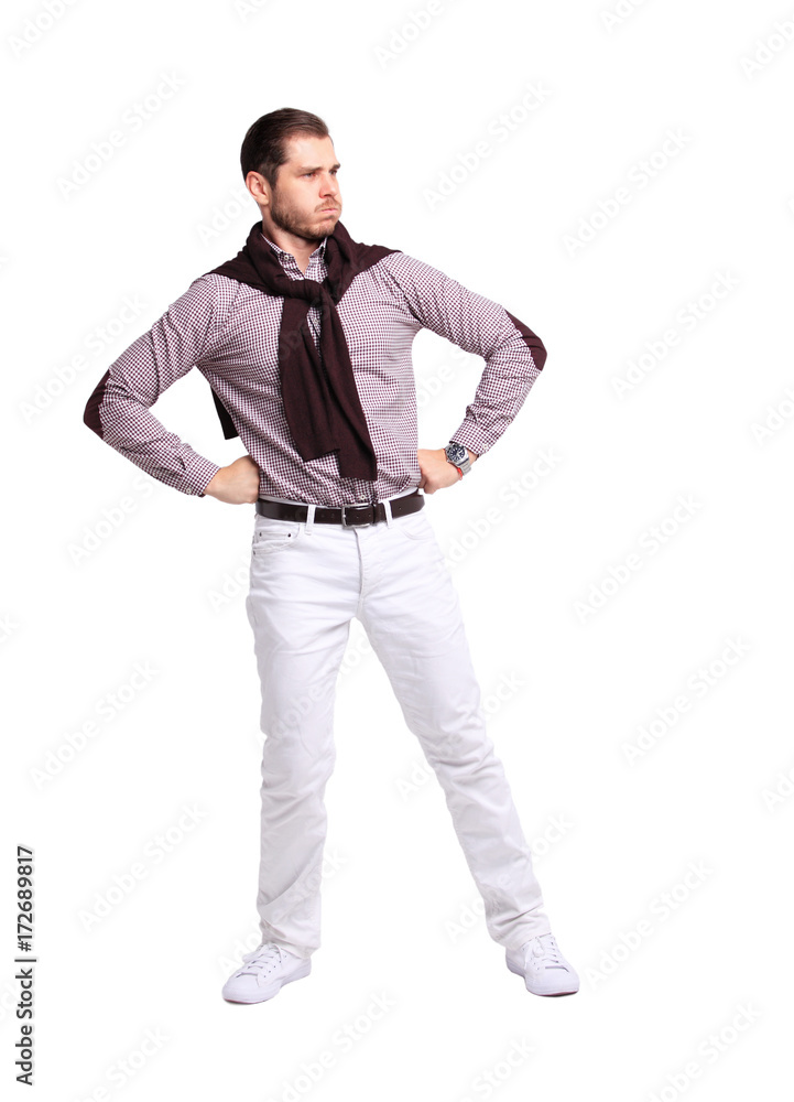 Full body portrait of young happy smiling cheerful business man, over white Full body portrait of young happy smiling cheerful business man, over white