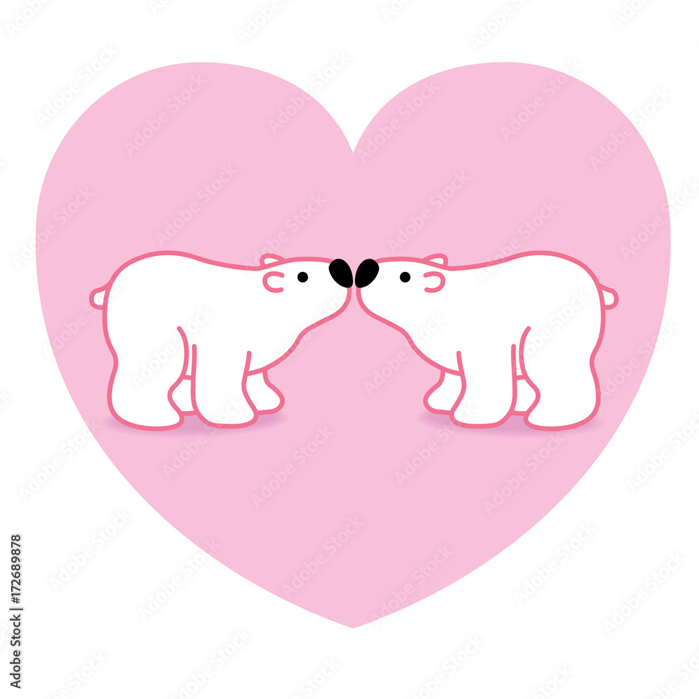 Pink Polar Bear Couple against Pink Big Heart Pink Polar Bear Couple against Pink Big Heart