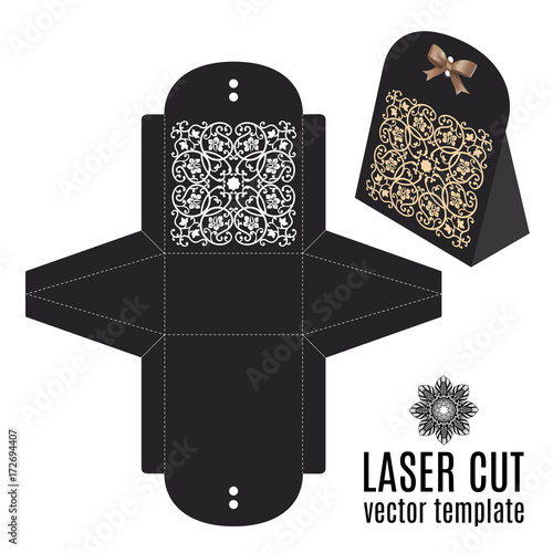 Vector wedding card laser cut template box.
