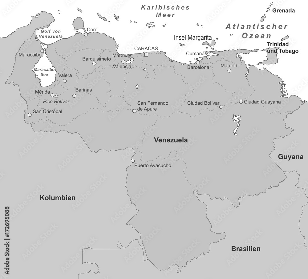 Venezuela Landkarte - Grau (detailliert)