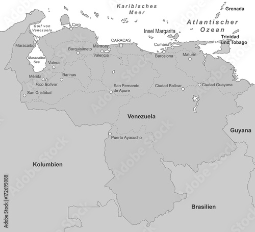 Venezuela Landkarte - Grau  detailliert 