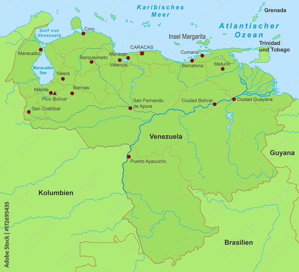 Venezuela Landkarte - Grün (detailliert)
