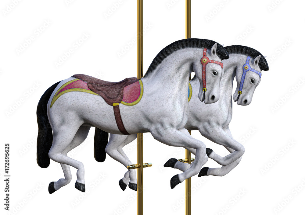 3D Rendering Carousel Horses on White 3D Rendering Carousel Horses on White