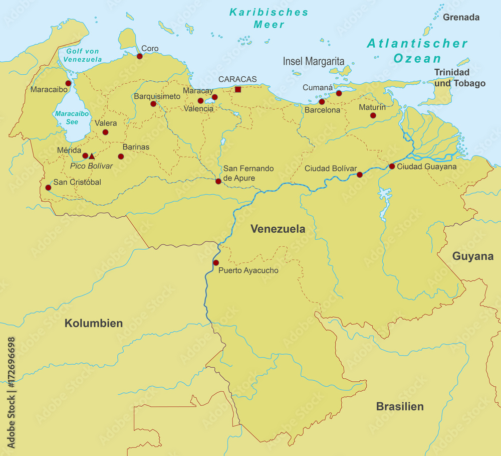 Venezuela Landkarte - Orange (detailliert)