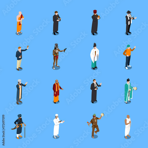 People Religion Isometric Icons Set
