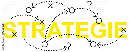 Simpler konzeptioneller Vektor Banner STRATEGIE mit Pfeilen isoliert auf weißem Hintergrund