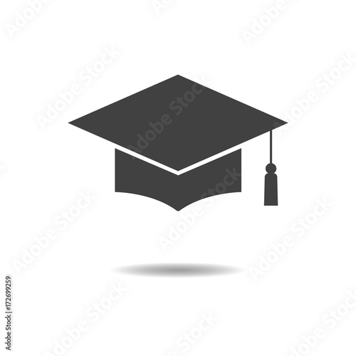 Graduation cap icon - simple flat design isolated on white background, vector