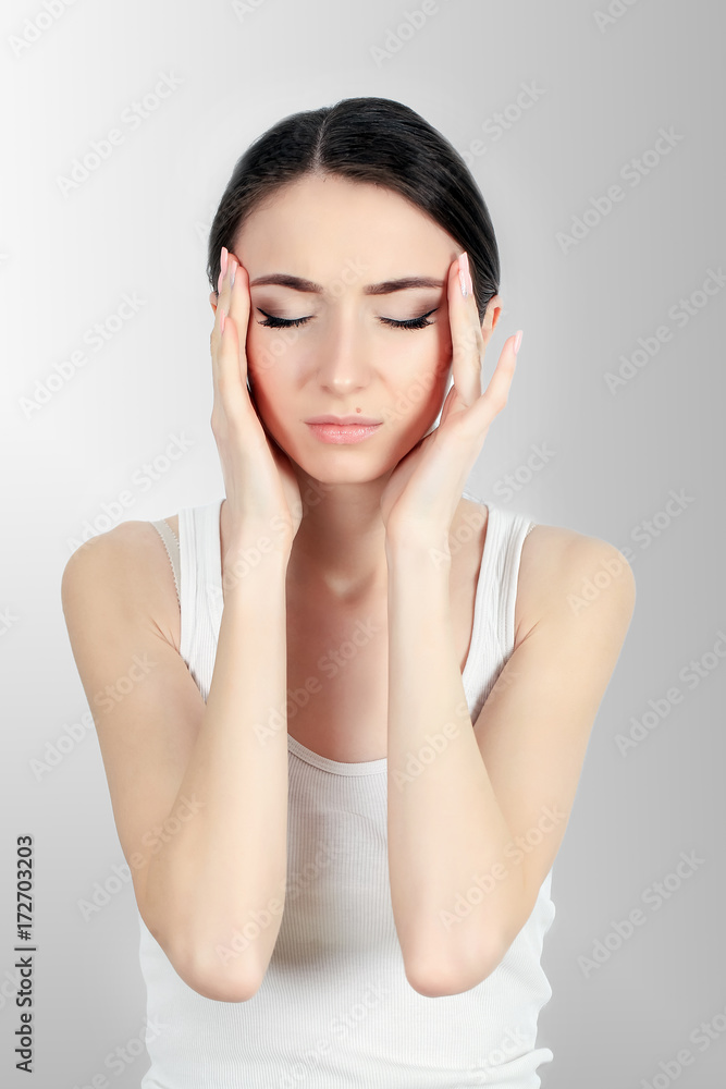 Woman Pain. Girl Having Strong Headache, Suffering From Migraine Woman Pain. Girl Having Strong Headache, Suffering From Migraine