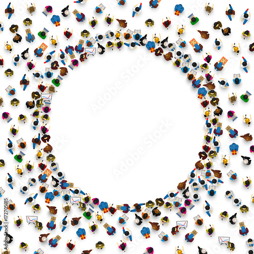 Large group of people in the shape of circle. Vector illustration