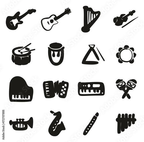 Musical Instruments Icons Freehand Fill