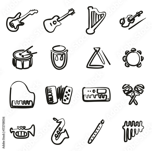 Fototapeta Naklejka Na Ścianę i Meble -  Musical Instruments Icons Freehand 