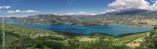 Panorama of the French Alpes. View over the Lac de Serre Poncon and the surrounding mountains.