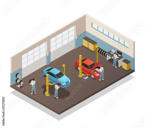 Car Maintenance Service Isometric Interior 