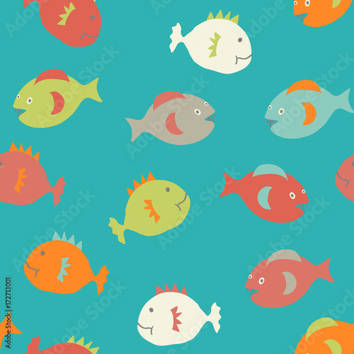 Colorful seamless pattern with doodle fish