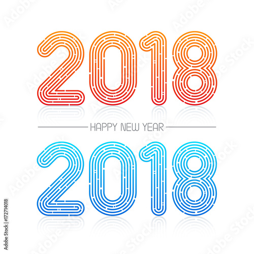Happy New Year 2018 Linear graphics design. Vector illustration.