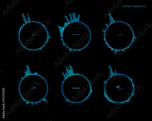 Futuristic collection of conceptual blue infographics.