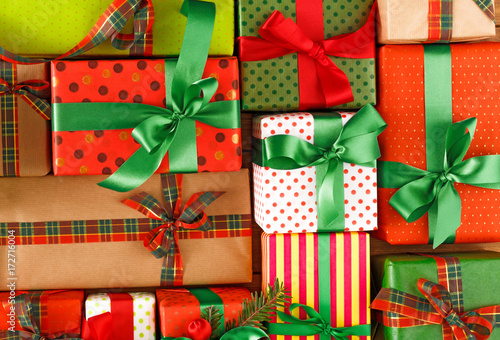 Xmas, new year and other holidays boxes. Crop, closeup