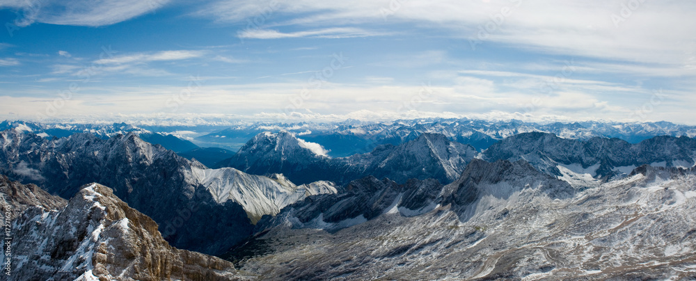 Alpy, Panorama z Zugspitze - obrazy, fototapety, plakaty 