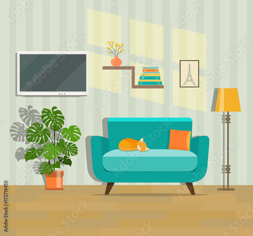Living room interior. Flat vector illustration.