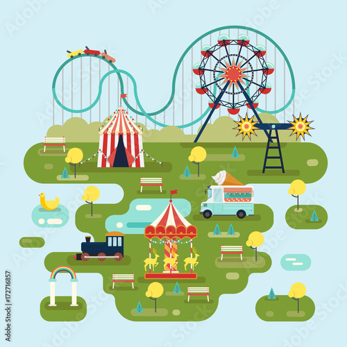 Circus with attractions or amusement park map