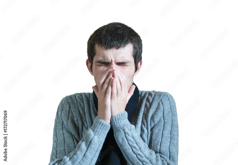 Man sick of the flu. portrait isolated on white background Man sick of the flu. portrait isolated on white background