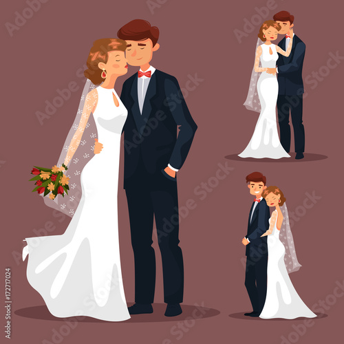 Set of isolated married couple, wedding