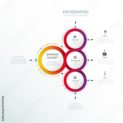 Vector abstract molecules with 3D paper label, integrated circles. Blank space for content, business, infographic template, diagram. Light gray color background. Social media technology concept 