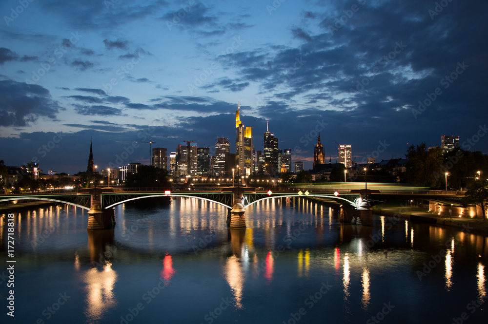 Panorama of business center in Frankfurt am Main by night, Germany  