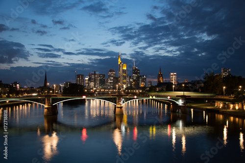 Panorama of business center in Frankfurt am Main by night  Germany  