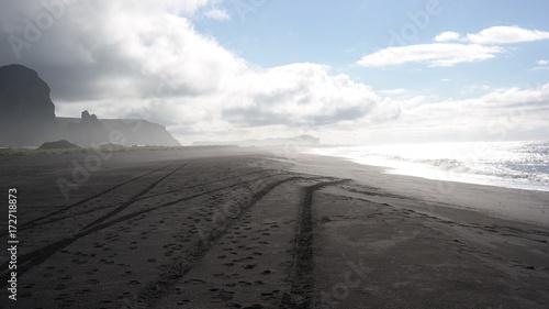 A black sand beach in V  k village in Iceland