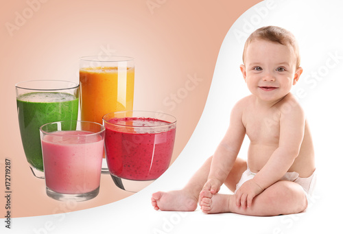 Collage of cute baby and gl...