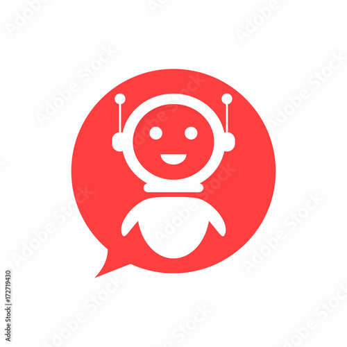 Chat bot icon in speech bubble shape background. Virtual assistant for website. Chat bot concept for customer sevice