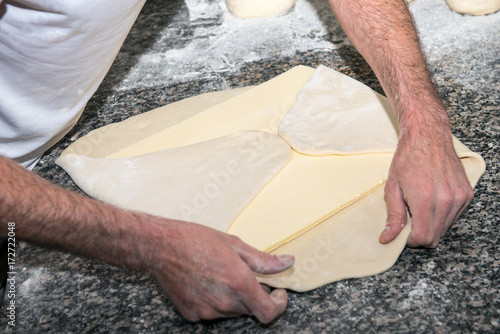 Photos preparation of the puff pastry in the baker