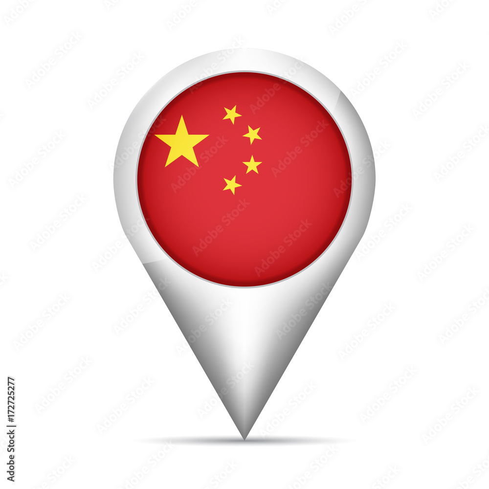 China flag map pointer with shadow. Vector illustration China flag map pointer with shadow. Vector illustration