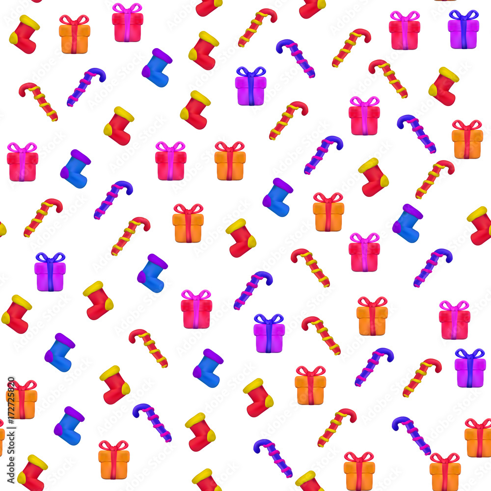 Handmade vector Plasticine seamless pattern for Christmas and Happy New year isolated on white background. Can be used for printing on textile, pattern fills, textures or gift wrap and wallpapers Handmade vector Plasticine seamless pattern for Christmas and Happy New year isolated on white background. Can be used for printing on textile, pattern fills, textures or gift wrap and wallpapers