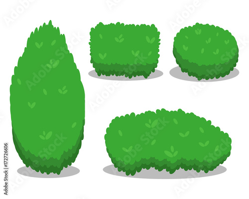 Set of Various Isolated Bushes. Cool simple flat design with shadows. Different Shapes of Bushes. Illustration.