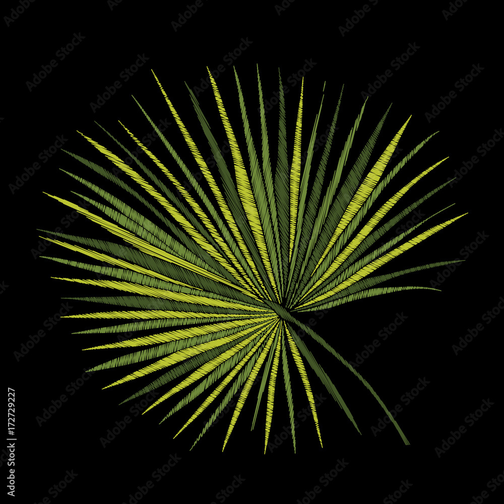 Fototapeta premium Embroidery. Embroidered design elements with tropical plant on a