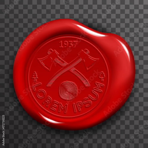 Wax Seal Stamp Red Certificate Sign Transparent Background Mockup Icon 3d Realistic Design Vector Illustration