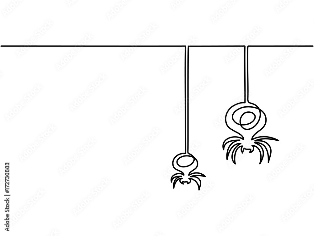 Continuous line drawing of Halloween Spiders. Vector illustration