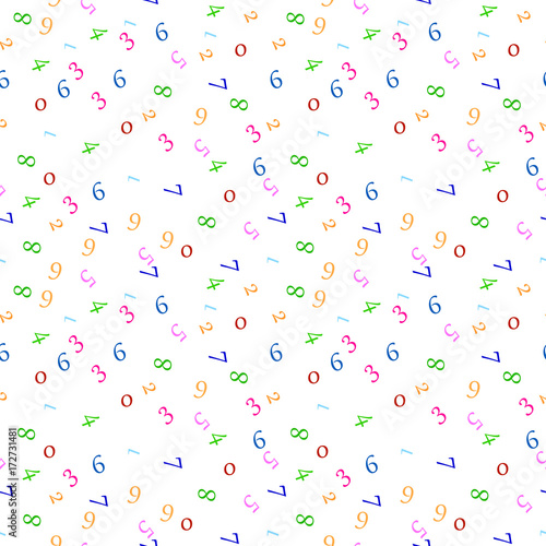 Mathematics background - different numbers in random pattern. School pattern for children.Background for kids. Seamless abstract vector pattern