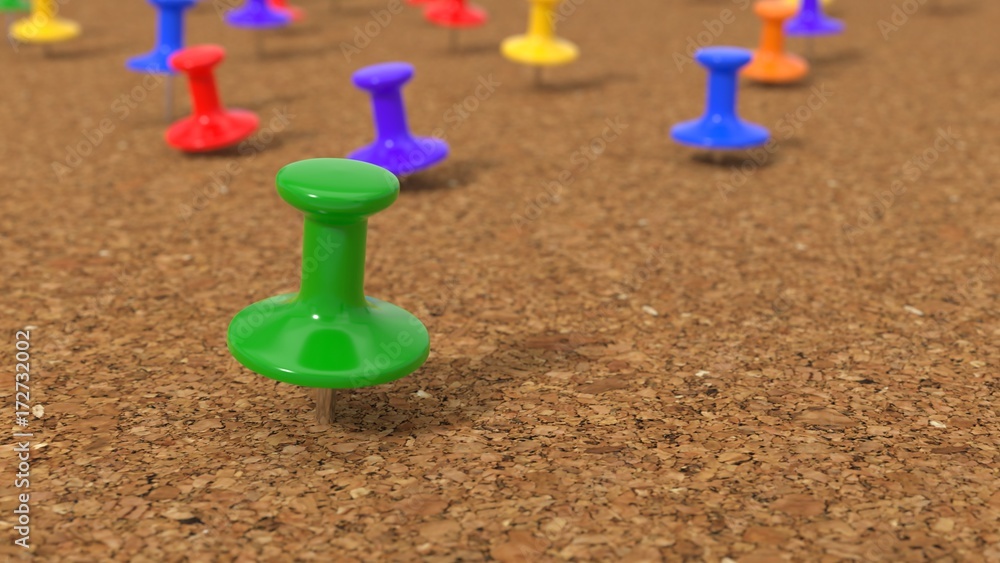 simple cork pinboard with pins, 3d illustration.