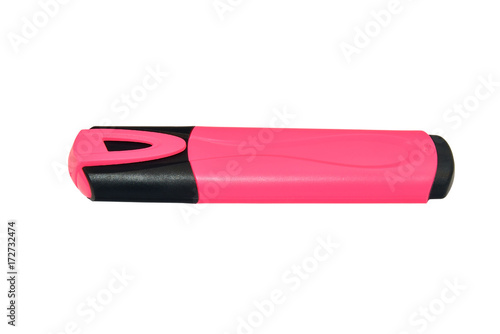 Pink marker with a black cap isolated on white background photo