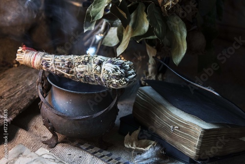 Fotografie, Obraz Aromatic herbs. Fumigation. Witchcraft. Magic