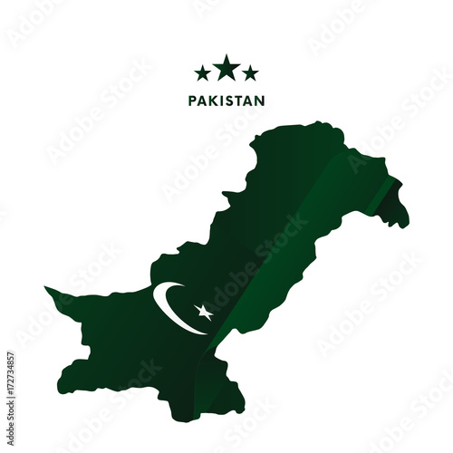 Pakistan map with waving flag. Vector illustration.